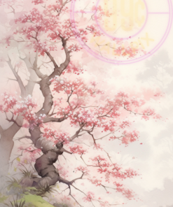 A watercolor painting of cherry blossoms for a phone wallpaper.
