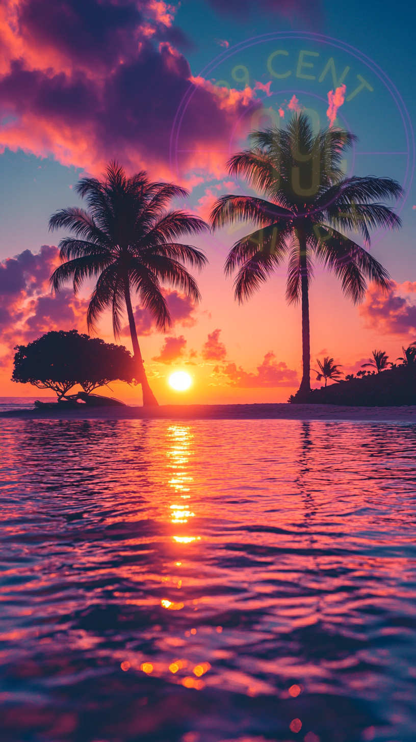 A picture of a sunset at the beach for a phone wallpaper.