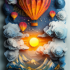 A layered paper art piece of a hot air ballon for a phone wallpaper.