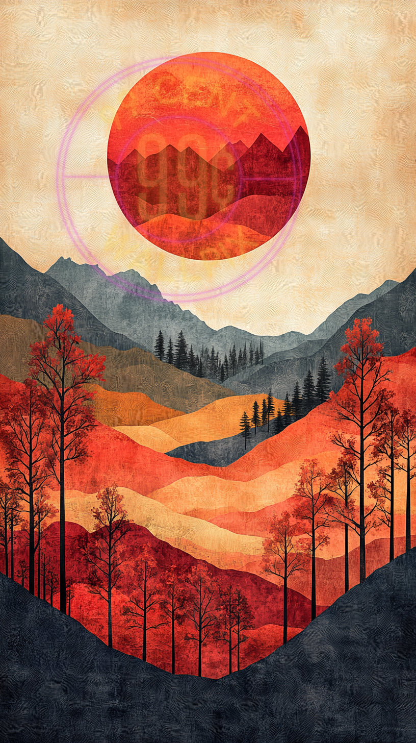 A painting of Mughal-style Mountains for a phone wallpaper.
