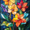 A stained-glass art piece of tropical blooms for a phone wallpaper.