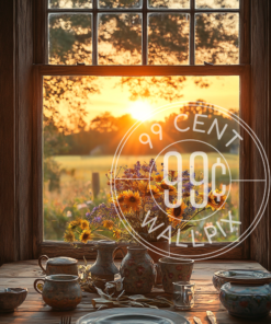 An image from a table looking out a window at a sunrise for a phone wallpaper