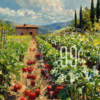 A painting of a vibrant vegetable garden for a phone wallpaper