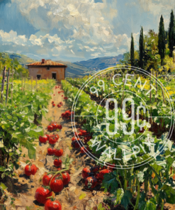A painting of a vibrant vegetable garden for a phone wallpaper