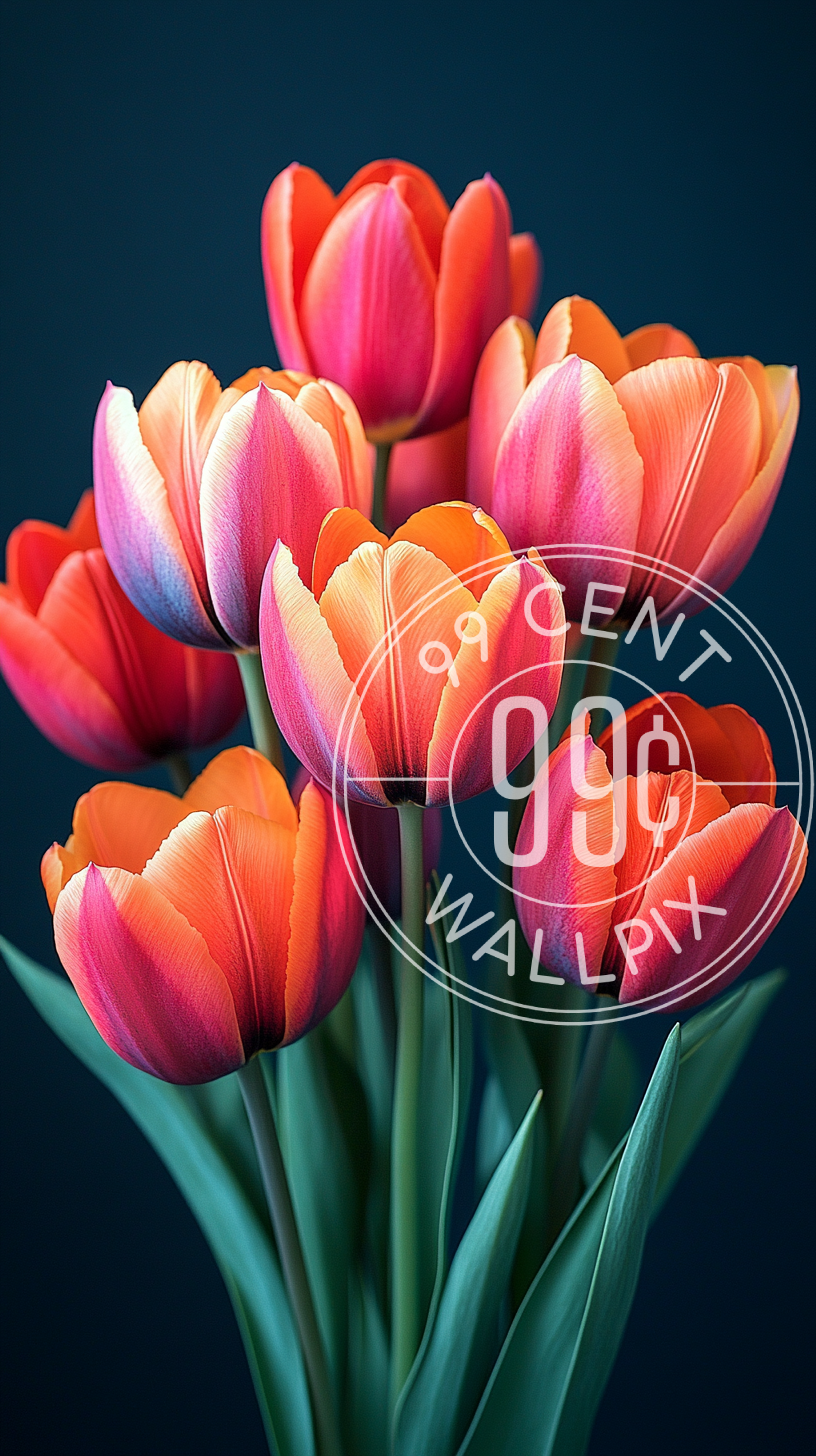 An image of a bouquet of Tulips against a dark background for a phone wallpaper