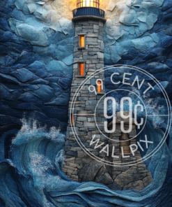 A mixed media collage of a lighthouse standing tall against stormy seas for a phone wallpaper