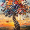 A mixed media collage of a tree of butterflies for a phone wallpaper