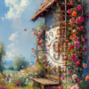 A painting of a garden in full bloom for a phone wallpaper.