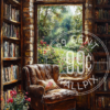 A painting of a cozy reading nook for a phone wallpaper.