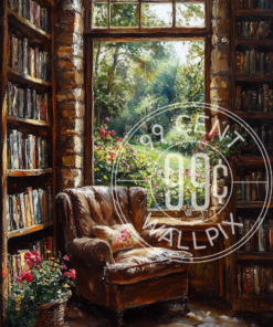 A painting of a cozy reading nook for a phone wallpaper.