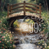A painting of an old wooden bridge above a running stream for a phone wallpaper.