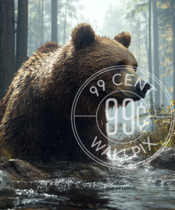 An image of a grizzly bear looking for fish in a stream for a phone wallpaper.